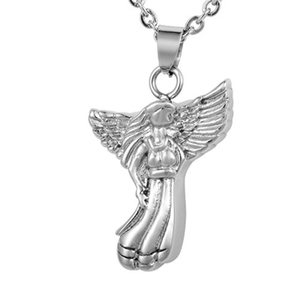 Kalung Liontin Urn Kremasi Baja Anti Karat Vintage <span class=keywords><strong>Angel</strong></span> Girl dengan Sayap, Perhiasan Kenang-kenangan Abu - Product Image 1