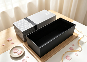 Eco-Friendly <b>Recyclable</b> Rectangular Slide Rigid Gift <b>Box</b> Thick Cardboard Matte Black Interior Geometric Pattern Printed Sleeve - Product Image 4