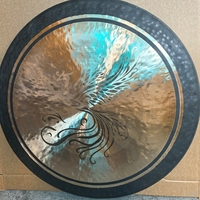 Gong en bronze fait main gravé avec un motif phénix, Tam Tam Gong pour la méditation sonore