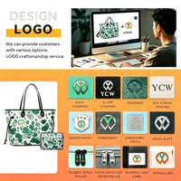 Tas Jinjing Wanita Kapasitas Besar Bahan Nilon dengan Ritsleting, Cetak Lucu Custom, Kantong Mini Lepas Pasang, untuk Perjalanan Musim Panas dan Penggunaan Sehari-hari