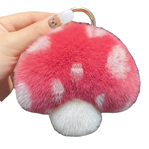 Cute Mink Rabbit Fur Mushroom Pendant Toy Rabbit Hair Car Plush Keychain Long Mink Fur Charm Stuffed Ornaments for Bag Car Key - Product Image 5
