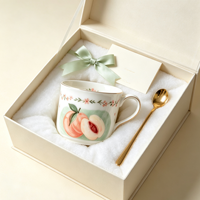 Mug en Porcelaine Fine à Motif Pêche Adorable, Bord Doré, Tasse à Café ou Thé en Céramique, Cadeau de Pendaison de Crémaillère, Vaisselle pour la Maison