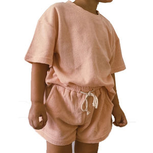 Ensemble de vêtements pour enfants en tissu éponge d'été personnalisé à manches courtes pour garçons et filles, tenues douces pour enfants - Product Image 1