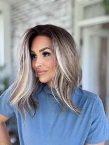 CARKIRA 14inch Regular Wave Loose Synthetic Hair Lace Front <b>Wig</b> Heat Resistant Highlight Blonde <b>Brunette</b> Color <b>Wigs</b> - Product Image 2