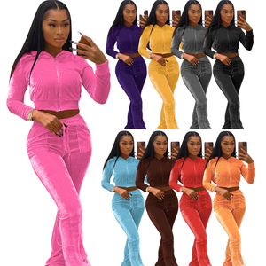 Ensemble haut et pantalon élastique de haute qualité pour femmes, 10 couleurs, imprimé floral en velours, super confortable, 2 pièces, hauts longs décontractés, taille XL - Product Image 1