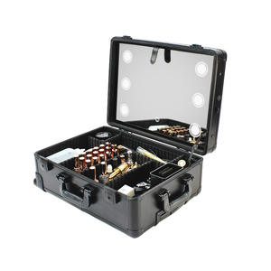 Estuche de maquillaje Qihui de 18 pulgadas, metálico negro con ruedas y asa desmontable para almacenamiento en el hogar. - Product Image 3