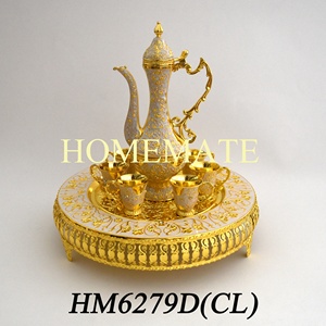 Arabic Wedding Decorative Metal <strong>Silver</strong> Ceramic Coffee <strong>Tea</strong> Pot Cup Zemzem <strong>Set</strong> - Product Image 5
