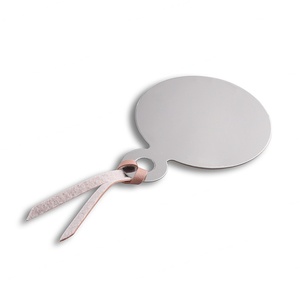 <b>Small</b> Round Pink Stainless Steel Epoxy Sticker Makeup Pocket Gift Hand <b>Mirror</b> with PU Pouch - Product Image 6