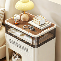 Boîte de rangement pliable pour table de chevet, tiroir de rangement, organisateur de chevet, meuble pliant avec couvercle en bois et porte transparente