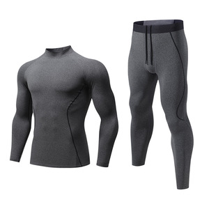 Set di abiti da allenamento stretti da uomo con fodera <span class=keywords><strong>in</strong></span> <span class=keywords><strong>pile</strong></span> invernale abbigliamento da allenamento ad alta elasticità ad asciugatura rapida - Product Image 3