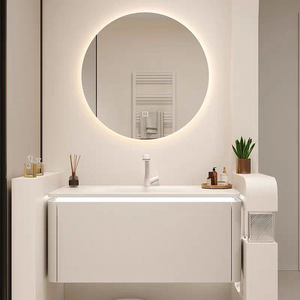 Modern intelligent jijianfeng hot-bent integrated basin <b>rubber</b> wood <b>paint</b> bathroom cabinet combination - Product Image 1