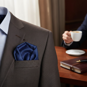Men's <b>Navy</b> Blue Checkered Pocket Square Elegant Shirt <b>Accessory</b> - Product Image 3