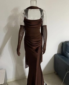 Nuovi Arrivi Primavera Estate 2026: Abiti da Donna alla Moda con Spalle Scoperte, Sciarpa, Rete, Vestibilità Aderente, Maxi, Arricciati, Sexy, con Allacciatura sulla <span class=keywords><strong>Schiena</strong></span> - Product Image 2