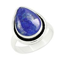 Bague en argent sterling 925 avec lapis-lazuli, taille poire, sertie clos, style vintage, unisexe, pour usage quotidien
