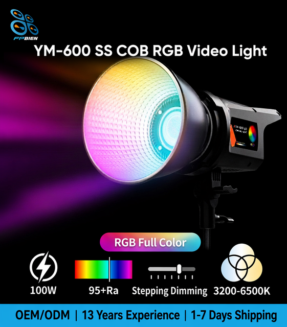 YM-600SS COB RGB Studio Lights for Videography 3200-6500K Wide Color Temperatures Fill Light Video Camera Light Content Tool