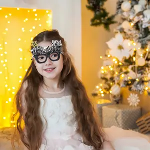 2024 New Year Party Decoration Photo Props Glasses HAPPY NEW YEAR Gold Powder Glasses Frame