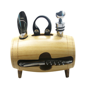 Wooden Wine Barrel Corkscrew Set Stainless Steel Opener With Bottle Stopper And Cutter For Household Use - Product Image 3