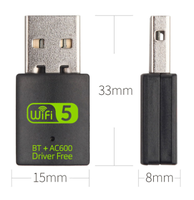 Tarjeta de Red USB de Doble Banda de 600m sin Controladores, Tarjeta de Red Inalámbrica 2 en 1 BT WIFI para Computadora de Escritorio