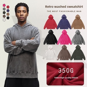 All'ingrosso pesante personalizzato 350g tinta unita <span class=keywords><strong>tutto</strong></span> fa vecchia felpa con cappuccio sciolto moda Casual Retro lavare con cappuccio uomini e donne la stessa - Product Image 2