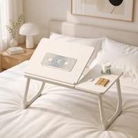Support portable pour ordinateur portable en bois avec ventilateurs USB doubles, réglage de la hauteur sur 5 niveaux, pour lit et canapé, avec cadre métallique