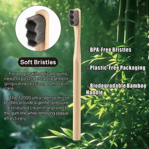 Под заказ и в наличии 12000 ультрамягких нанощетинок биоразлагаемая круглая ручка крафт пакет бамбуковая зубная щетка - Product Image 4