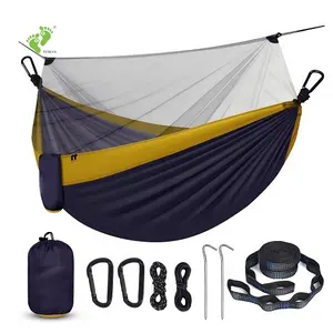 Meubles de relaxation en plein air 210T Parachute Nylon Hamacs Easy Pop-Up Camping Hamac avec une moustiquaire