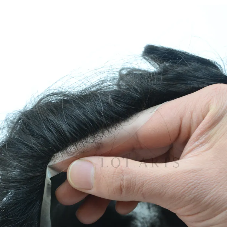 Virgin Human Hair Toupee for Men with Transparent Thin Skin PU 10"X8" Slight Wave Hair Pieces Men's Toupee #1B Natural Black