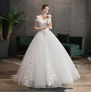 2025 moda semplice scollo a barca sulla spalla abito da sposa da sogno vero ricamo foto pizzo fiori pipì abito da sposa - Product Image 1