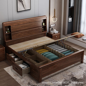 Solid Wood 1.8m Storage Bed Nordic Style Modern Minimalist <b>Drawer</b> High Box Bedroom Furniture - Product Image 3