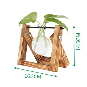 Plant Terrarium Met Houten Stand Air Planter Bol Glazen Vaas Retro Tafelblad Voor Hydrocultuur Huis Tuin Kantoor Decoratie