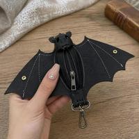 Gantungan Tas Kulit PU Hitam Bentuk Kelelawar, Gantungan Kunci Kelelawar dengan Resleting dan Dompet Koin, Aksesoris Tas Wanita, Gantungan Dompet, Liontin Tas