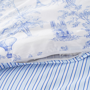 Parure <span class=keywords><strong>de</strong></span> lit en coton 100% avec imprimé paysage parisien, fermeture éclair, design réversible double face - Product Image 4