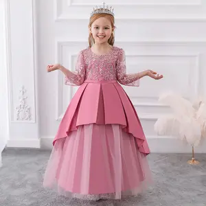 Детское кружевное вечернее платье принцессы с длинным рукавом