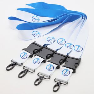 Custom Logo Wide Polyester Lanyards Double Sided Heat Transfer Detachable Neck ID Badge Holder Staff Lanyards - Product Image 1