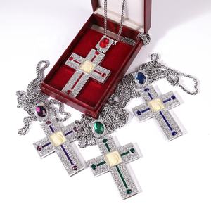 Collier pectoral orthodoxe en alliage nickelé ZD011 avec icône en résine, pierres bleues, croix religieuse pour les prêtres - Product Image 2