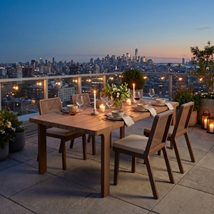 Table à manger extérieure moderne <span class=keywords><strong>en</strong></span> aluminium, finition résistante aux intempéries et antirouille, pour villas, hôtels, restaurants, terrasses sur le toit - Product Image 1