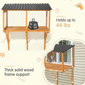 Recinto de ventana montado en la pared rústico Cat Catio expandible de madera pequeña casa de percha para mascotas para gatos de interior y exterior - Product Image 4