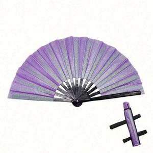 Éventail pliant en bambou grand format, irisé holographique, avec étui et sac, idéal pour les festivals, les fêtes et les cadeaux promotionnels - Product Image 2