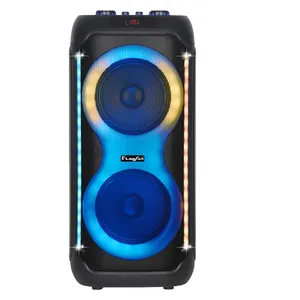 双8英寸PartyBox PA系统户外扬声器带灯更新低音便携式无线蓝牙手推车派对箱扬声器