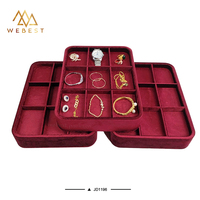 Webest Plateau à bijoux rouge Plateau à bijoux Grille de velours Présentoir à bijoux Plateau rouge