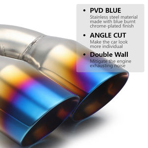 Silenciador de tubo de escape para coche, punta de escape quemada azul de entrada de 2,5 pulgadas, doble salida, personalización de la dimensión, ajuste del 2015 - Product Image 4
