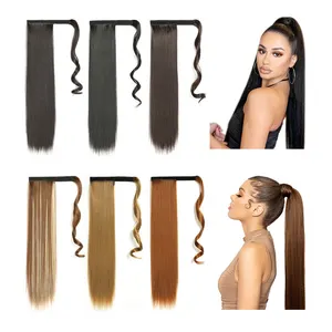Wholesale 22 Inches Long Kinky Curly Ponytail Corn Wave Synthetic Drawstring Pony Tail Hair Extensions For Women