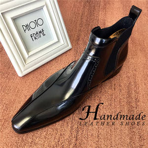 Bottines tendance, bottines Chelsea en cuir véritable avec finition vernie, chaussures en cuir à tige haute, bottines Martin britanniques - Product Image 3