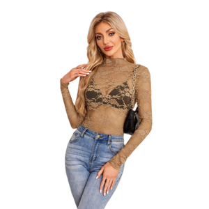 FUYI 2026 Haut en maille pour femme avec <span class=keywords><strong>dentelle</strong></span> - Style superposé sexy et tendance - T-<span class=keywords><strong>shirt</strong></span> basique décontracté à <span class=keywords><strong>manches</strong></span> <span class=keywords><strong>longues</strong></span> pour l'été - Product Image 6
