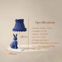 Lampe de table sans fil rechargeable E14 à intensité variable, style Pâques printanier, abat-jour en tissu lapin, couleur personnalisée, décoration tactile de luxe