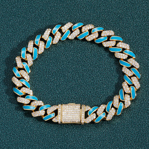 Nouvelle chaîne cubaine <span class=keywords><strong>Miami</strong></span> en or bleu avec effet goutte d'huile, 12 mm de large, style hip-hop tendance, chaîne à maillons cubains pour hommes et femmes - Product Image 3