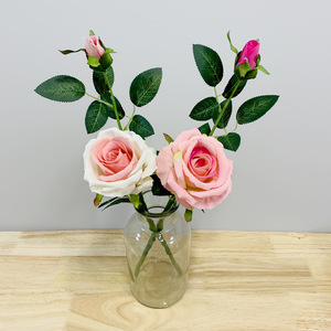 Rosas de terciopelo artificial de un solo tallo y dos cabezas, flor de seda de 42 cm para accesorios de fotografía de bodas y decoración del hogar. - Product Image 2