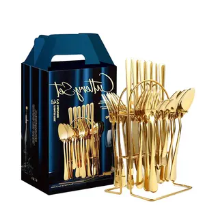 Silverware Set For Wedding Party Kitchen Flatware 24Pcs Cutlery Set With Rack Holder