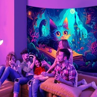 Tela de Fondo Fluorescente de Poliéster con Diseño de Animales, Luminosa con Luz UV, para Fiestas, Venta Directa de Fábrica