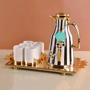 Zink legierung Isolierte arabische Luxus-Gerade Zylinder Keramik Vintage Kaffee kessel Set